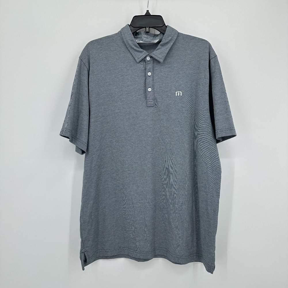 Travis Mathew Polo Shirt Mens XL Black White Pinstripe Golf Performance‎ Preppy
